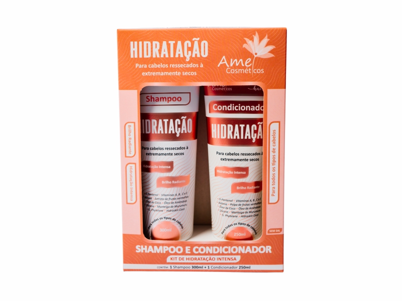 Kit 1 Shampoo 300ml + 1 Condicionador 250ml Hidrata��o Intensa - Amei Cosm�ticos