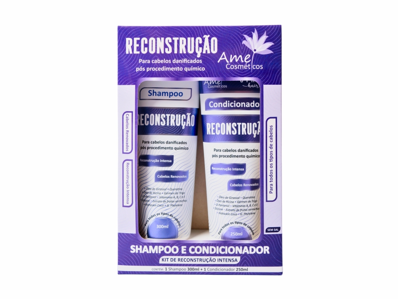 Kit 1 Shampoo 300ml + 1 Condicionador 250ml Reconstru��o Intensa - Amei Cosm�ticos