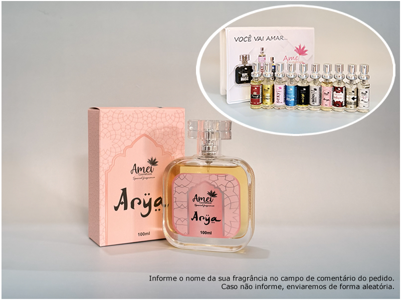Kit com 1 perfume de 100ml + 1 estojo + 10 amostras + site + loja virtual Amei Cosm�ticos